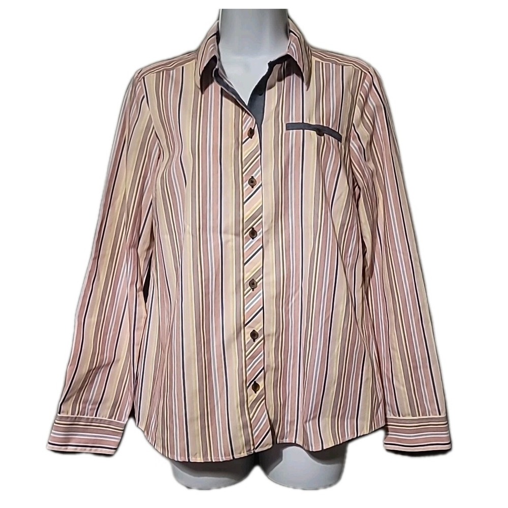 Orvis Women's Size 6 Multi-Colored Barcode Stripe Button-Down Long Sleeve‎ Shirt